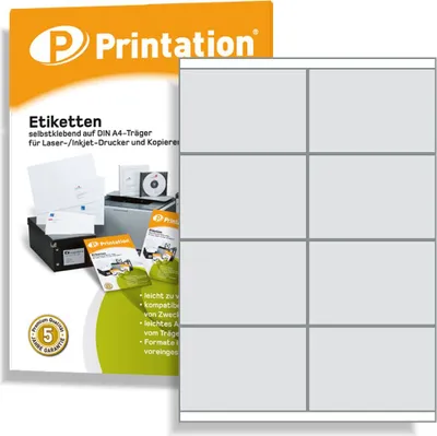 Produktbild von Printation Universal Etiketten 800 Labels 105 x 70 mm selbstklebend weiß bedruckbar - 100 A4 Bogen á 2x4 105x70 Aufkleber - 3426 4426 LA162