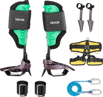 Image de Crampons d'escalade VEVOR, équipement d'escalade avec sangles et crampons Capacité de charge 159 kg, réglable en hauteur de 39,1 à 47 cm, crampons en acier, équipement d'entretien des arbres pour la récolte des fruits et la chasse, vert