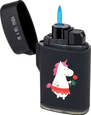 Produktbild von Mr. & Mrs. Panda Feuerzeug Einhorn Dame - Schwarz - Geschenk, sturmfeuerzeug, Bachelor, Freundin, zigarettenanzünder, Unicorn, zündgerät, Einhörner, Bachelorette, Frau