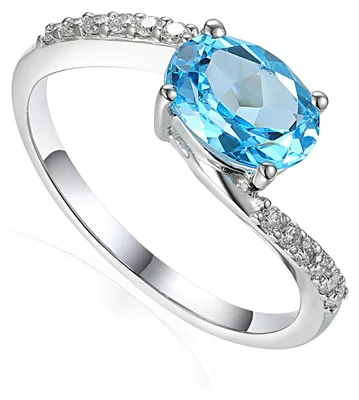Produktbild von 585er Weißgold Damenring mit Blautopas 1,50ct. und Brillanten 0,13ct. Gr. 54 Edelstein Ring