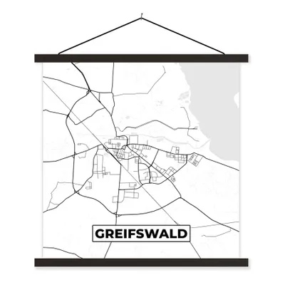 Produktbild von MuchoWow® Textilposter Karte - Greifswald - Stadtplan 40x40 cm mit schwarzem Rahmen - Fotos
