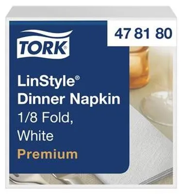 Productafbeelding van Papieren servetten "LinStyle", wit, 1-laags, 1/8 gevouwen, 39 x 39 cm, Premium kwaliteit, 50 stuks, TORK 478180