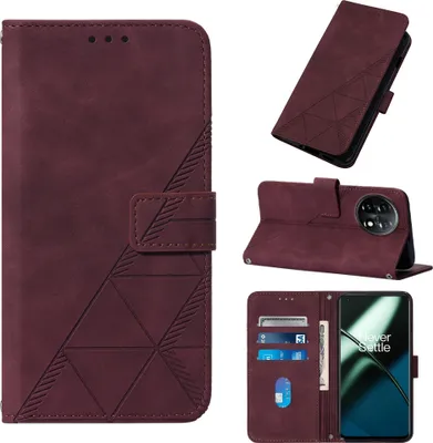 Obrázek produktu pro Flipové kožené pouzdro pro OnePlus 11 peněženkový design pouzdro s embosováním, držákem karet a stojánkem červené