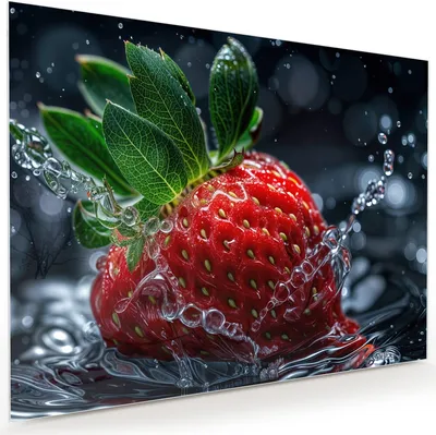 Produktbild von Glasbild 120x90cm in XXL für Wohnzimmer, Schlafzimmer Motiv Erdbeere im Wasser