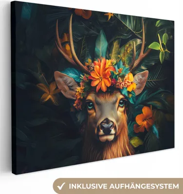 Obrázek produktu pro Obrazy na plátně 40x30 cm - Zvířata, Květiny - Jelen, Obrazy Obývací pokoj Moderní, Nástěnná dekorace