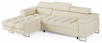 Image de ECKSOFA CLOUD : Canapé d'angle en velours, couleur crème, avec fonction convertible et coffre de rangement