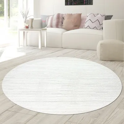 Produktbild von Wohnzimmer Schlafzimmer Teppich mit Hoch-Tief-Effekt und gemusterten Linien in der Farbe creme Größe - 160 cm Rund