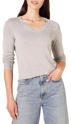 Immagine prodotto di A. Maglia a maniche lunghe leggera da donna, scollatura a V, color grigio chiaro melange