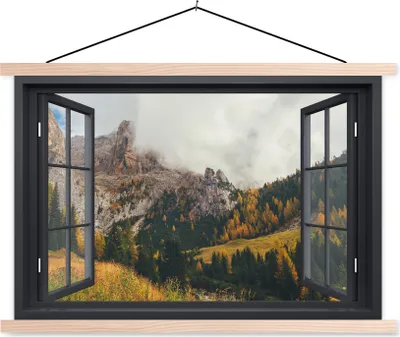 Produktbild von MuchoWow® Textilposter Aussicht - Berg - Baum 60x40 cm mit holzfarbenen Rahmen - Bilder
