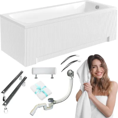 Produktbild von Aqua For You | Badewanne - Optima Premium Wanne - 160x70 cm - Weiß - Antibakteriell Beschichtung - Elegant und Modern - Acryl - mit geriffelter Verkleidung
