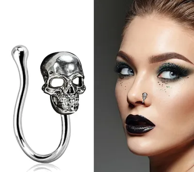Productafbeelding van Zilveren namaak-piercing met schedelmotief