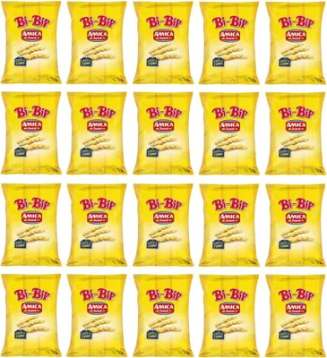 Produktbild von 20x Amica Chips Bi-Bip Croccantino Formaggio,Käse-Mais-Snack mit unverwechselbarer knuspriger Form,Salziger Snack 50g-Beutel + Italian Gourmet Polpa di Pomodoro 400g Dose