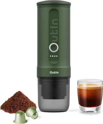Obrázek produktu pro Outin OTEM-01-FG Przenośny elektryczny ekspres do kawy, Zelená, Kávová kapsle, Mletá káva, 20 bar, 92 °C, 0,07 l, 12 g