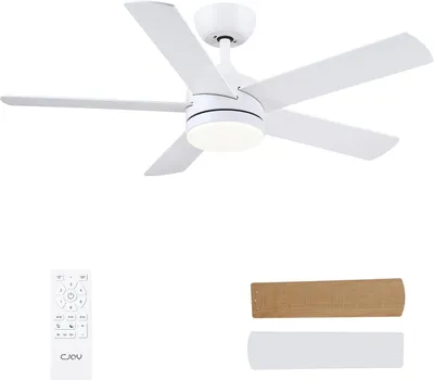 Obrázok produktu pre Stropný ventilátor s osvetlením, priemer 107 cm, biely/drevený, stropný ventilátor, osvetlenie s diaľkovým ovládaním, tichý, 3 nastaviteľné teplotné farby, 5 lopatiek, s možnosťou zmeny smeru otáčania