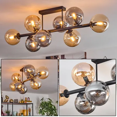 Produktbild von Fossobiubo 8-flammige Deckenlampe aus Metall/Glas in Schwarz/Rauch/Bernstein