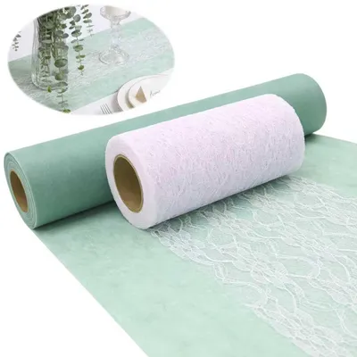 Tischläufer-Set, Vlies & Spitze, 30 cm x 15 m + 15 cm x 12 m, grün/weiß