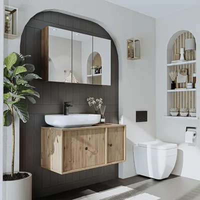 Image de Ensemble de meubles de salle de bains Roomart GUSTO-I-90, 3 pièces, largeur 90 cm, chêne