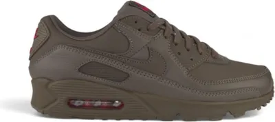A side view of a brown Nike Air Max 90 sneaker.