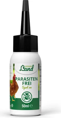 A bottle of HÜHNER Land Parasiten Frei Spot On for chickens.