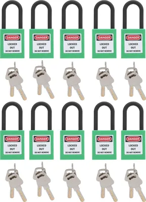 Immagine prodotto di 10Set di lucchetti di sicurezza da 38 mm/1,5 pollici, isolamento tecnico, antipolvere, per fabbriche, cantieri, ospedali, prodotti chimici (verde)