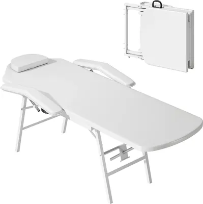 Produktbild von Tragbarer Massagetisch, Klappbare Massageliege mit Kunstleder-Bezug, Schaumstoff-Polsterung, Stahlrahmen, Weiß