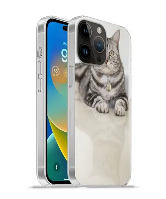Produktbild von MuchoWow® Handyhülle Schutzhülle Hülle für Apple iPhone 14 Pro - Softcase Katze - Grau - Tier - Mädchen - Kinder - Jungen - Kind Silikon Softcase Handy Hülle - Umschlag