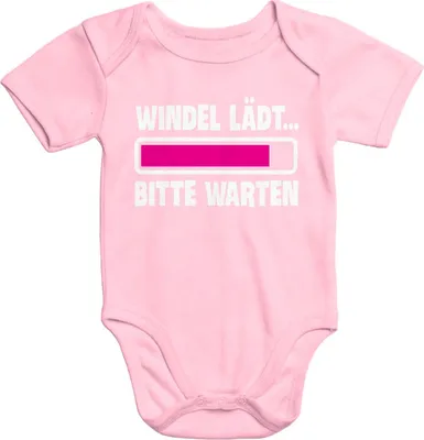 Produktbild von Kurzarm Baby-Body mit Aufdruck Windel lädt bitte warten Spruch lustig Baumwolle Moonworks® rosa 12-18 Monate