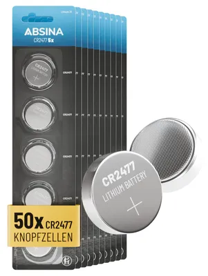 Produktbild von ABSINA 50X CR2477 3V Lithium Knopfzelle - CR 2477 Lithium Knopfzelle 3V auslaufsicher & Lange Haltbarkeit