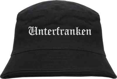 Produktbild von Unterfranken Fischerhut - Altdeutsch - bestickt - Bucket Hat Anglerhut Hut Schwarz L/XL