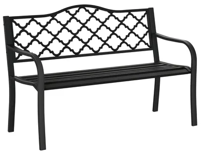 Image de Banc de jardin - 2 places - Avec dossier - Avec accoudoirs - En acier et en fonte - 128 x 89 cm - Noir