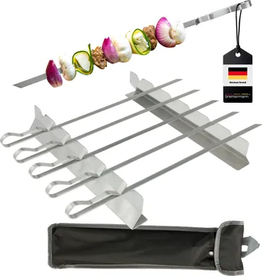 Immagine prodotto di set di 6 spiedini da barbecue bremermann con 2 portaoggetti, supporto per spiedini da barbecue, borsa