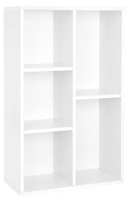 Obrázok produktu pre Polica na knihy s 5 priehradkami – nástenná skrinka – industriálny štýl – biela – 50 x 80 x 24 cm