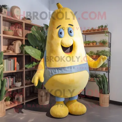 Immagine prodotto di Personaggio in costume della mascotte REDBROKOLY Zucchine gialle vestito con una camicia di chambray e pochette