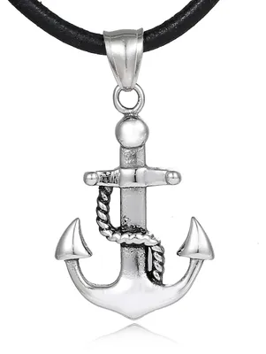 Produktbild von DonDon Herren Lederkette Leder Halskette 50 cm mit Edelstahl Anhänger Piraten Anker