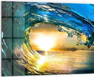 Produktbild von DEQORI Küchenrückwand Glas 80x60 cm 'Blick durch Welle' Spritzschutz Bad Rückwand