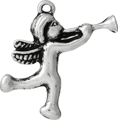 Produktbild von 30 Anhänger Charm Engel m. Trompete, 25 x 17mm, altsilber
