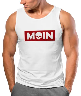 Produktbild von Herren Tank-Top Schriftzug Moin Skull Totenkopf Aufdruck Print Parodie Muskelshirt Neverless® weiß M