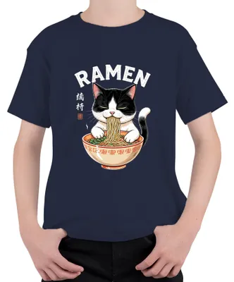 Produktbild von Ramen Katze Nudeln Essen Japanisch Lustig Geschenk Vintage Uni Kinder T-Shirt, Navy, 116