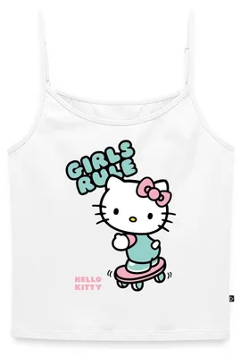 Produktbild von Spreadshirt Hello Kitty Auf Skateboard Girls Rule Bio Spaghetti Top Damen, M, Weiß