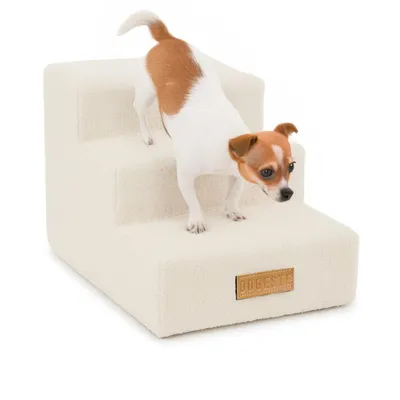 Obrázok produktu pre Dogeste schodíky pre domáce zvieratá 3-stupňové svetlobéžové v imitácii baránka pre psov a mačky