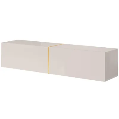 Produktbild von Selsey BISIRA - TV-Möbel in Grau-Beige Taupe mit goldfarbenem Einsatz, 140 cm