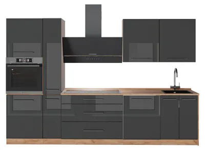 Produktbild von Küchenzeile Vicco Fame-Line Anthrazit Hochglanz/Goldkraft Eiche 310 cm, AP Eiche, Model 64289