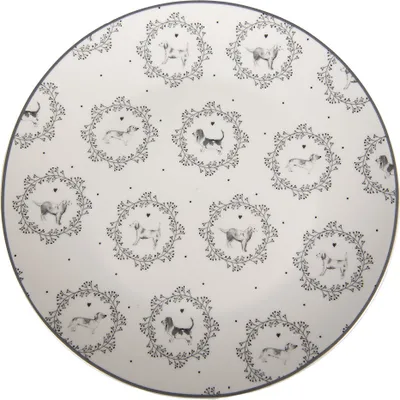 Obrázok produktu pre Clayre & Eef Raňajkový tanier Ø 20 cm Biely sivý porcelánový tanier Psy