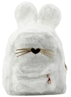 Produktbild von Kinderrucksack aus pelzigem Plüsch, Hasenohren, Nasenschnurrhaare, Weiß, 3 l, 22 cm