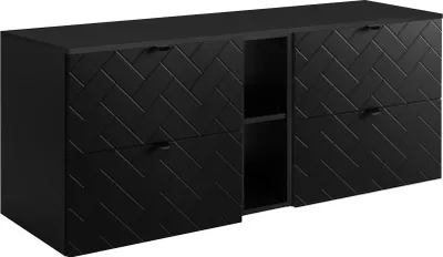 Image de Armoire de salle de bains, noir avec poignée noire / avec plateau supérieur, 140 x 57 x 46 cm