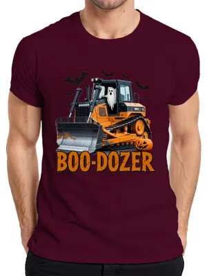Produktbild von Boo Dozer Halloween Bulldozer Geist Kürbis Gruselig Bau Lustig Herren T-Shirt, Burgundy, 3XL