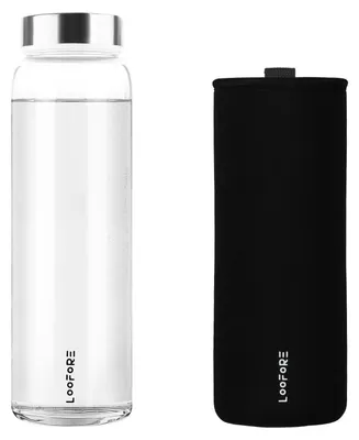 Produktbild von 1-Liter-Trinkflasche aus Glas mit Neoprentasche