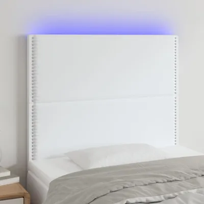 Obrázek produktu pro vidaXL LED čelo postele bílé 100x5x118/128 cm Imitace kůže - LED čelo postele - Čelo postele - Čelo postele