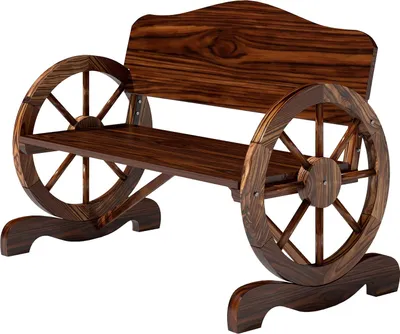 Produktbild von Gartenbank Holz, 2-Sitzer Sitzbank mit Rücken- und Armlehnen, Holzbank im Rädernform, wetterfest Parkbank 240kg belastbar, Balkonbank für Balkon Terrasse, Garten, 110 x 55 x 80 cm, Verkohlt |