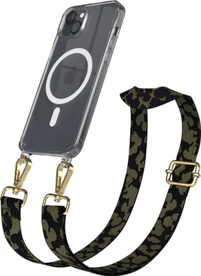 Produktbild von EAZY CASE - Handykette mit MagSafe Hülle für Apple iPhone 15 Plus, Handyband Camouflage Style, Karabiner Gold, Umhängeband in Grün